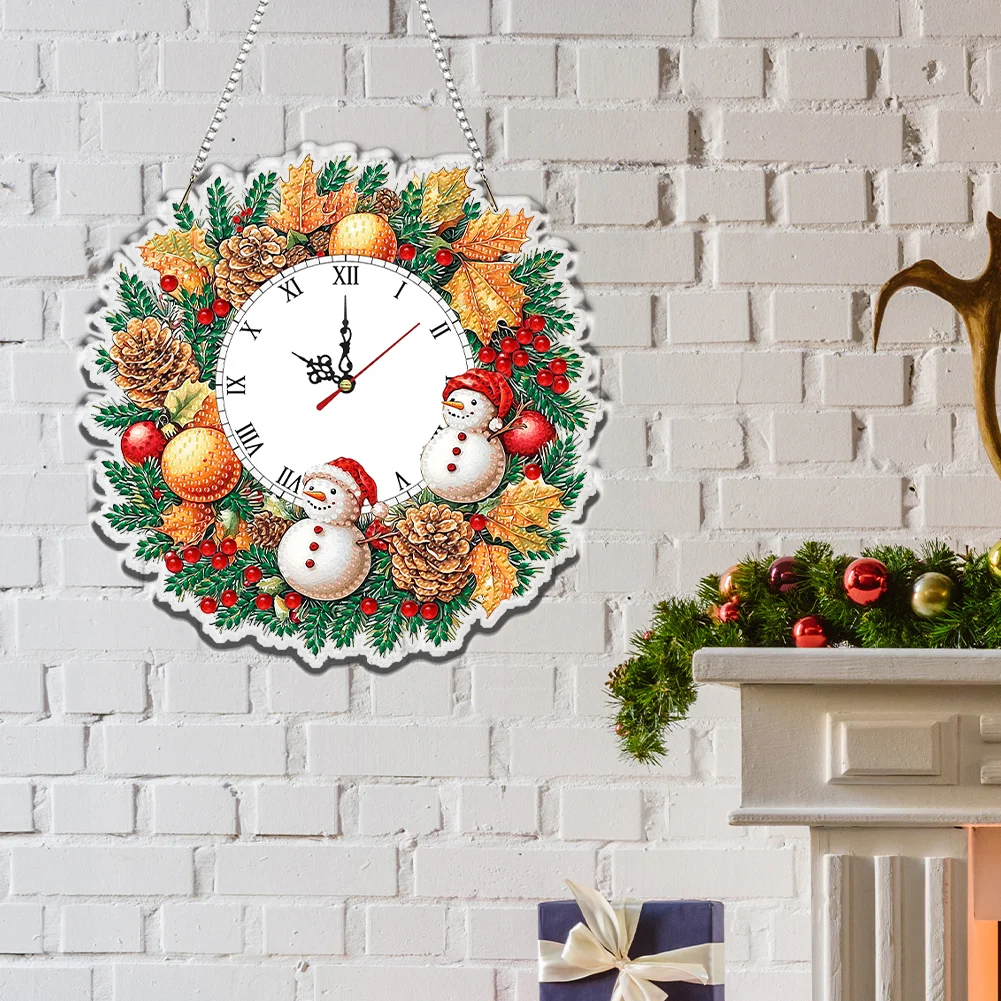 2D Flat DIY Fall Snowman Acrylic Diamond Painting Clock Pendant Home Decor