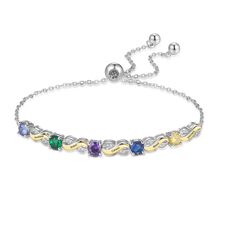 Custom Infinity Bracelet with 5 Birthstones Personalized Family Bracelet for Mom