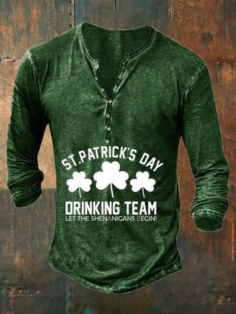 St Patrick's Day Clover Print Button T Shirt