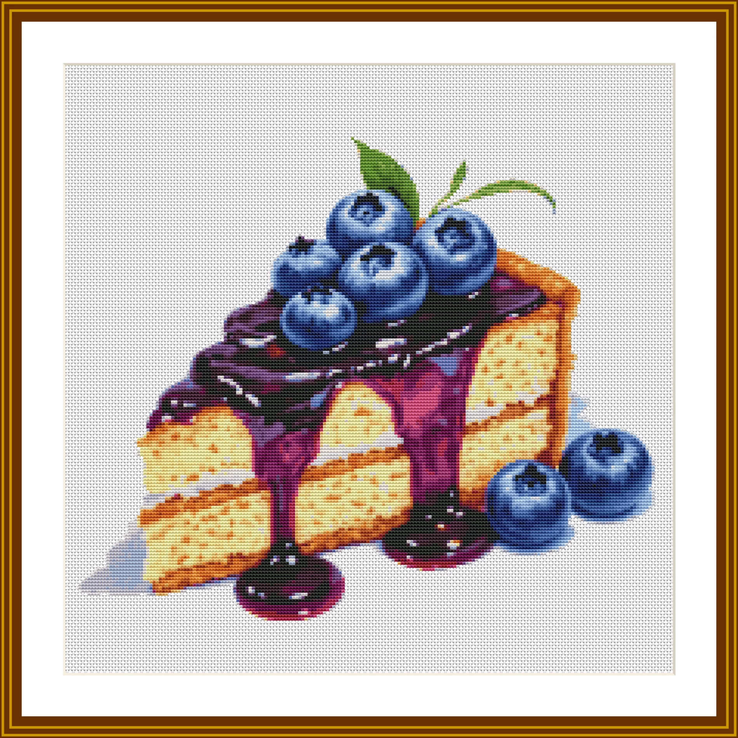 1set DIY Printed Cross Stitch Kit, 【CC2862- Blueberry Cake in the Gourmet Series】 Painting Fairy Cross Stitch