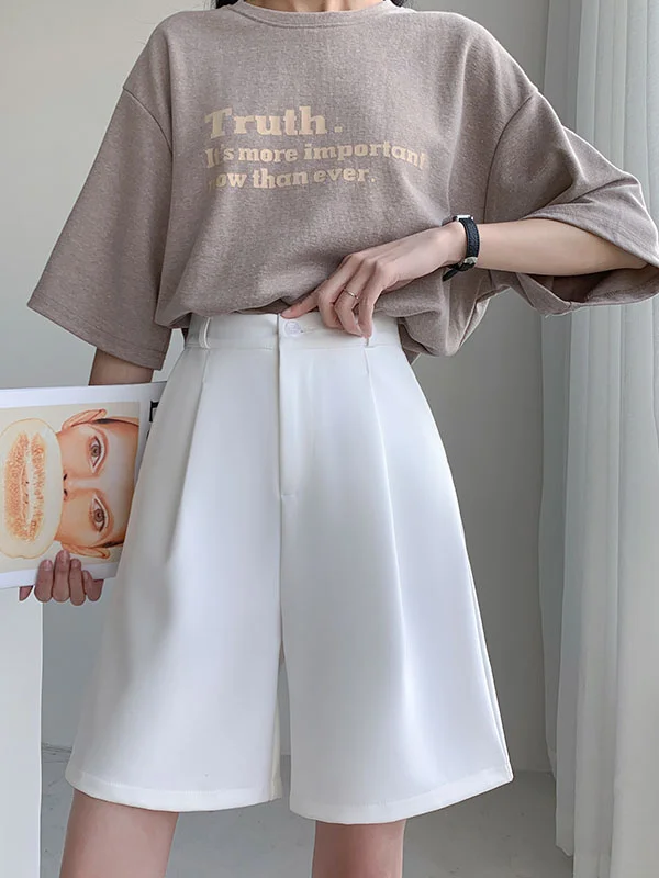 Stylish Solid Color High Waisted A-Line Wide Leg Trousers