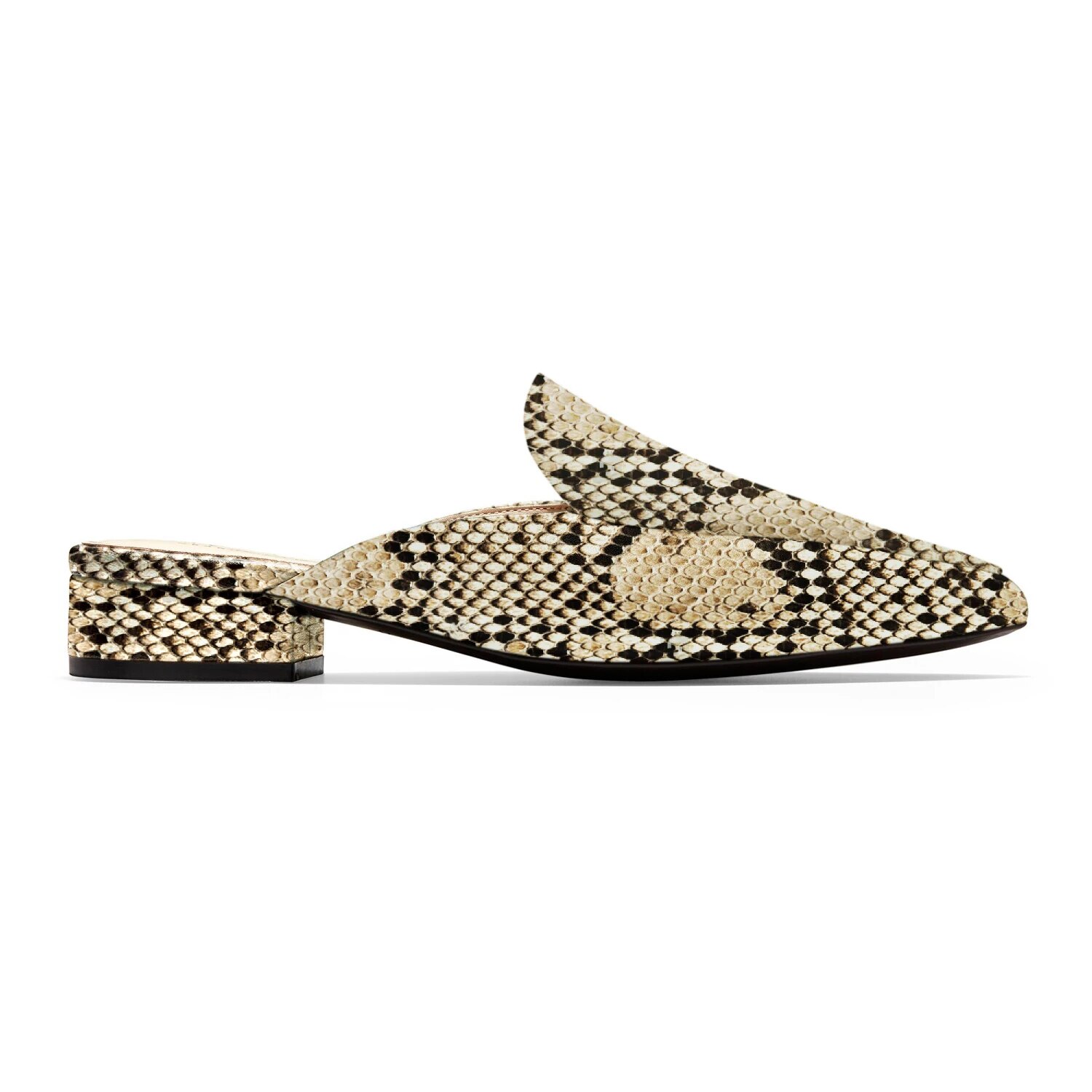 TAAFO V-Shaped Snakeskin Embossed Leather Backless Mules Women Closed Pointed Toe Low Chunky Heel Sandals Ladies 