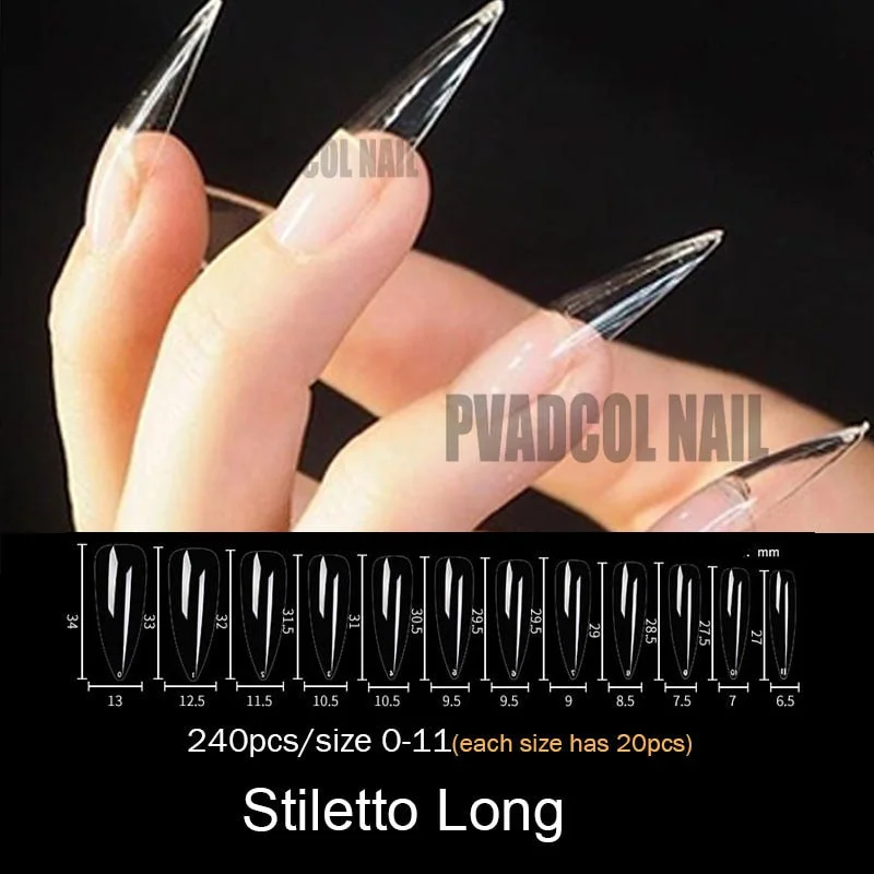 Gel Nails Extension System Full Cover Sculpted Clear Stiletto Coffin False Nail Tips 240pcs/bag-Nail Inspo