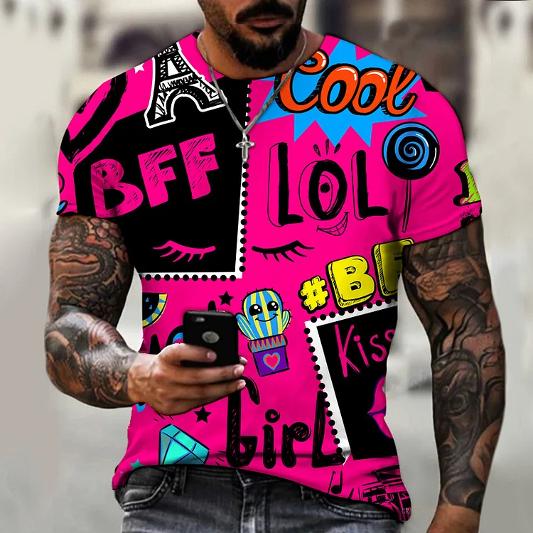 Funny Graffiti 3D Printing T-Shirt Streetwear Men's T-Shirt at Hiphopee