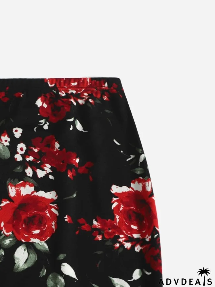 Floral Print Pencil Skirt