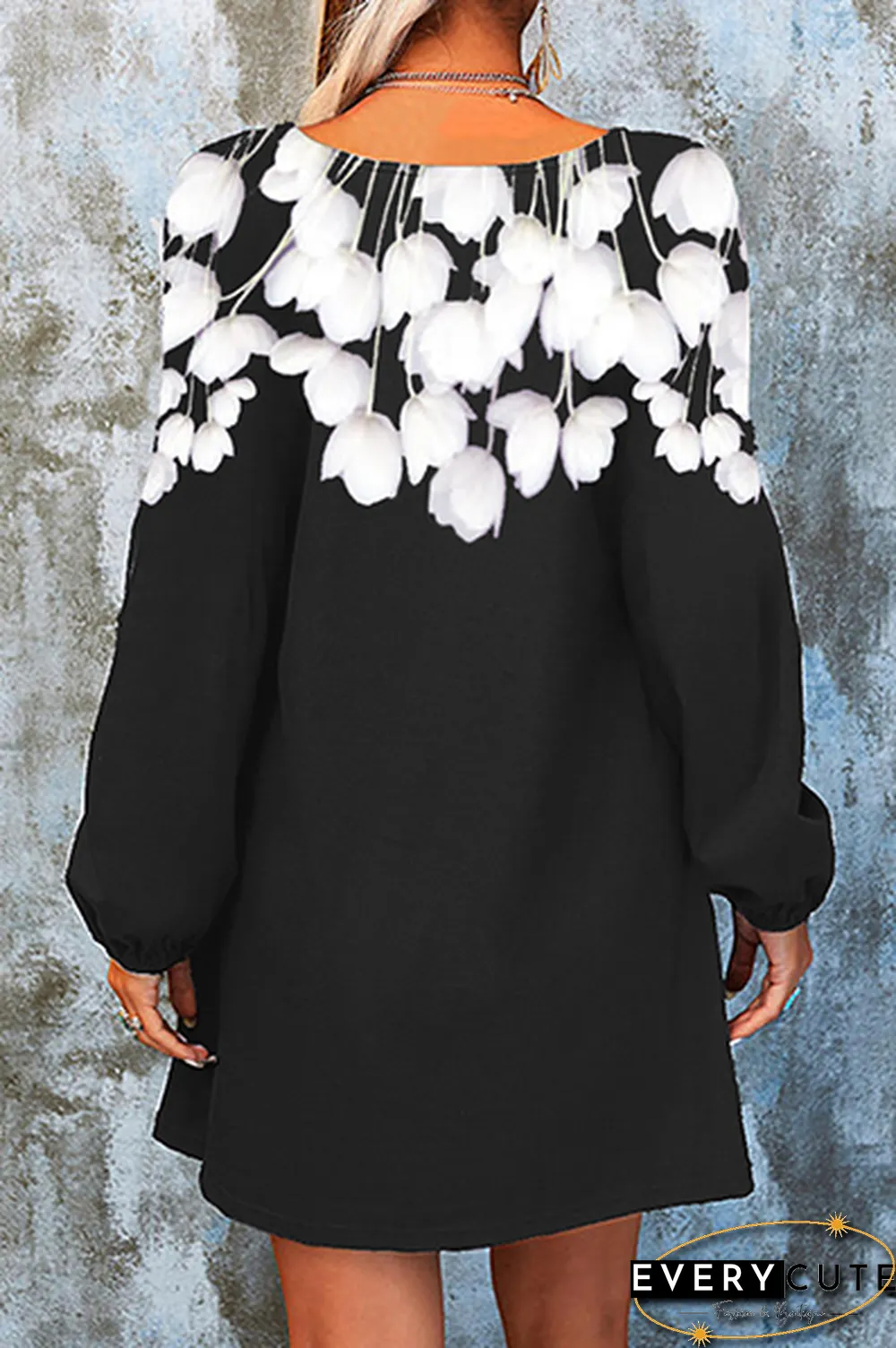 Casual Floral Split Joint  Contrast V Neck A Line Dresses