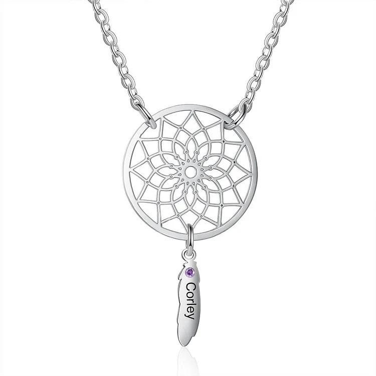 Necklace Dreamcatcher 1 Personalized First Name with Birthstone Dream Catcher