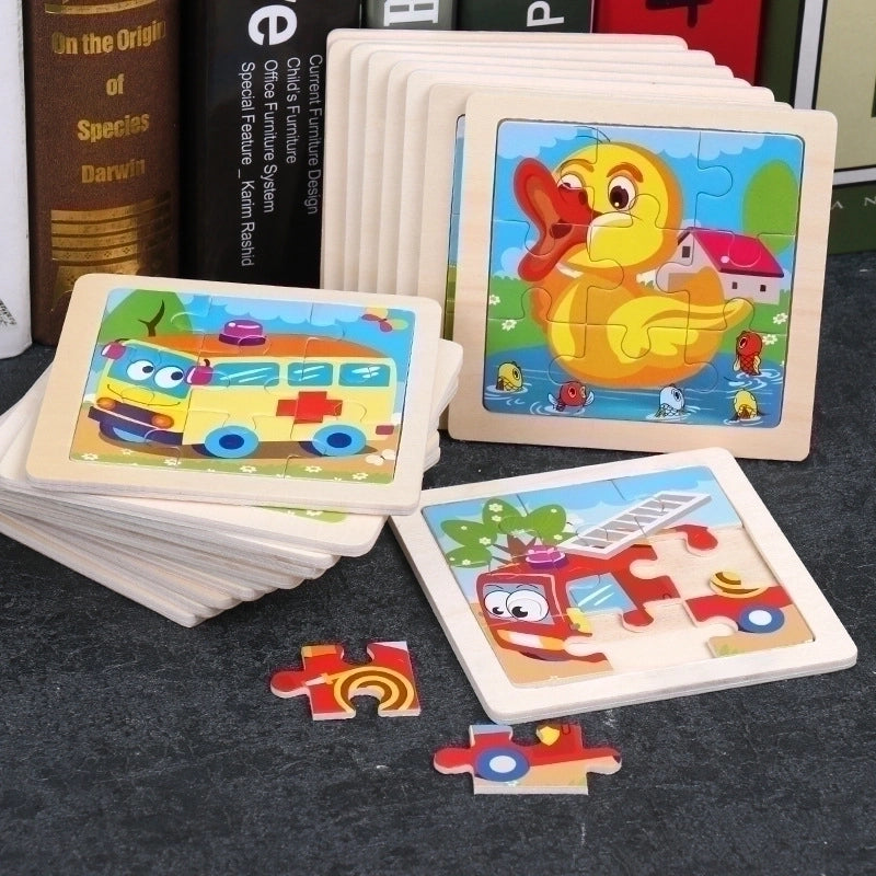 Wooden Children’s Small 9-piece Cartoon Animal Puzzle Educational Toys