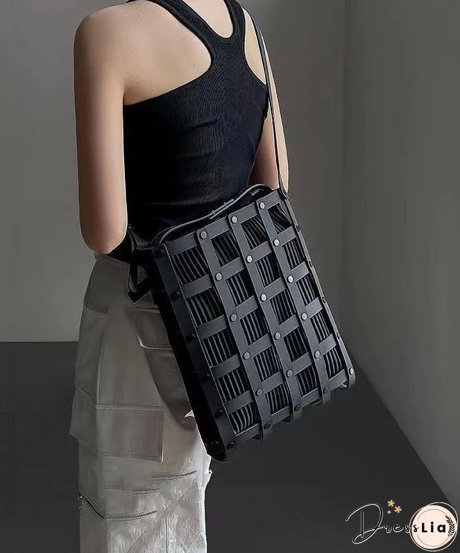 Original Black Hollow Out Rivet Calf Leather Satchel Handbag