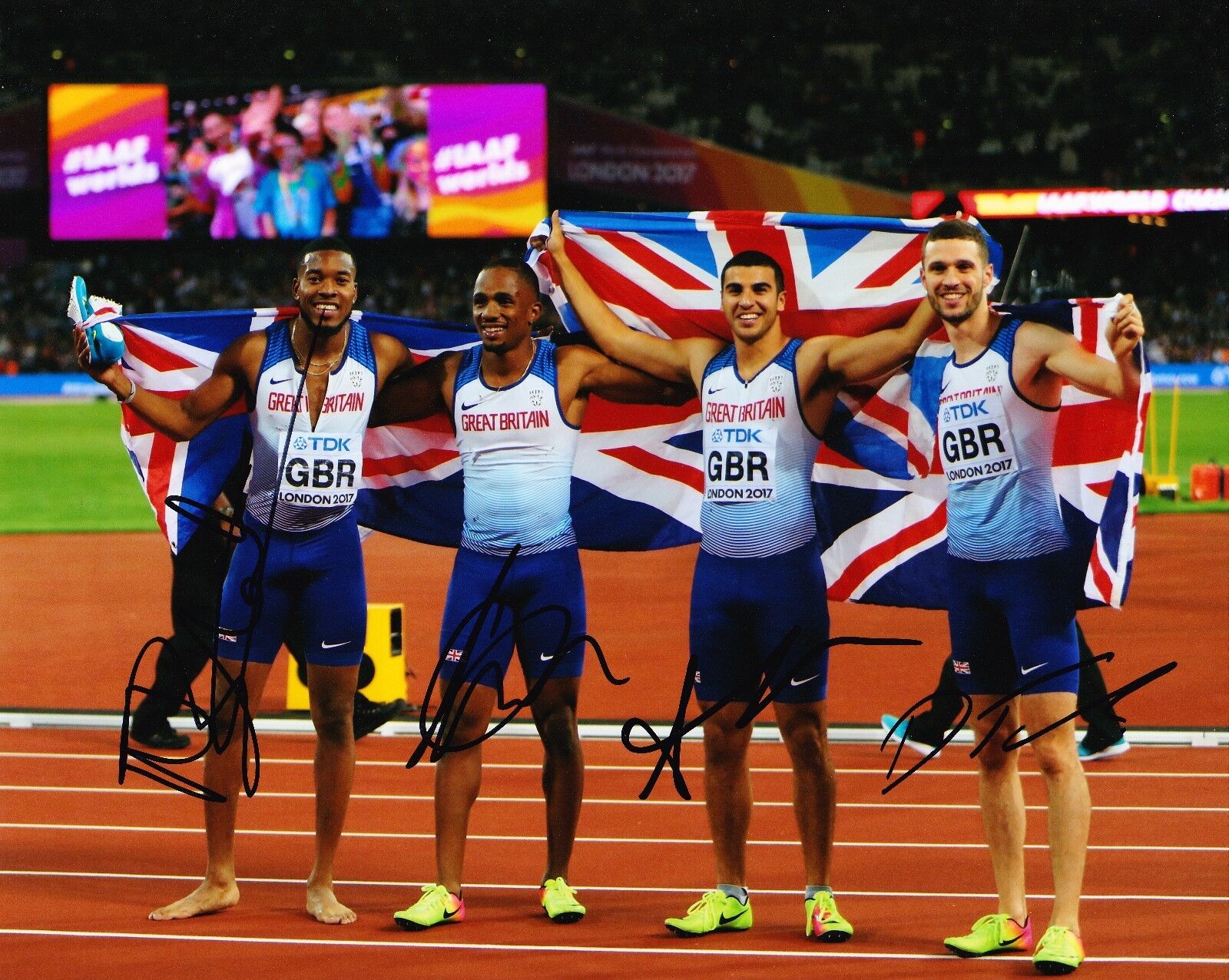 Men's 4×100 Metres Relay Signed 10X8 Photo Poster painting AFTAL COA (C)