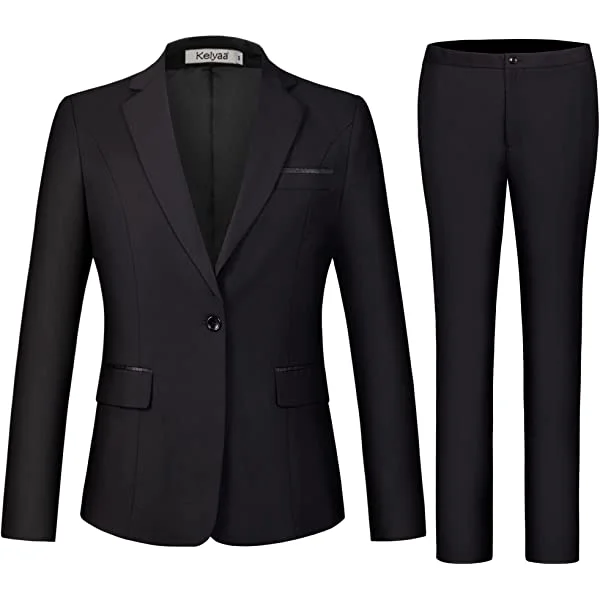 Women's 2 Piece Suit Notched Lapel One Button Slim Fit Business Office Work Tuxedo Blazer Pants Set