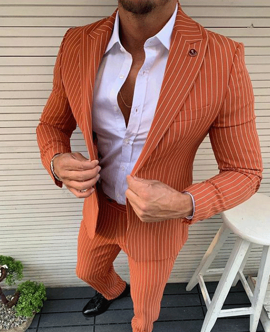 Casual Vertical Stripe Lapel Collar Blazer & Pants 2Pcs Set