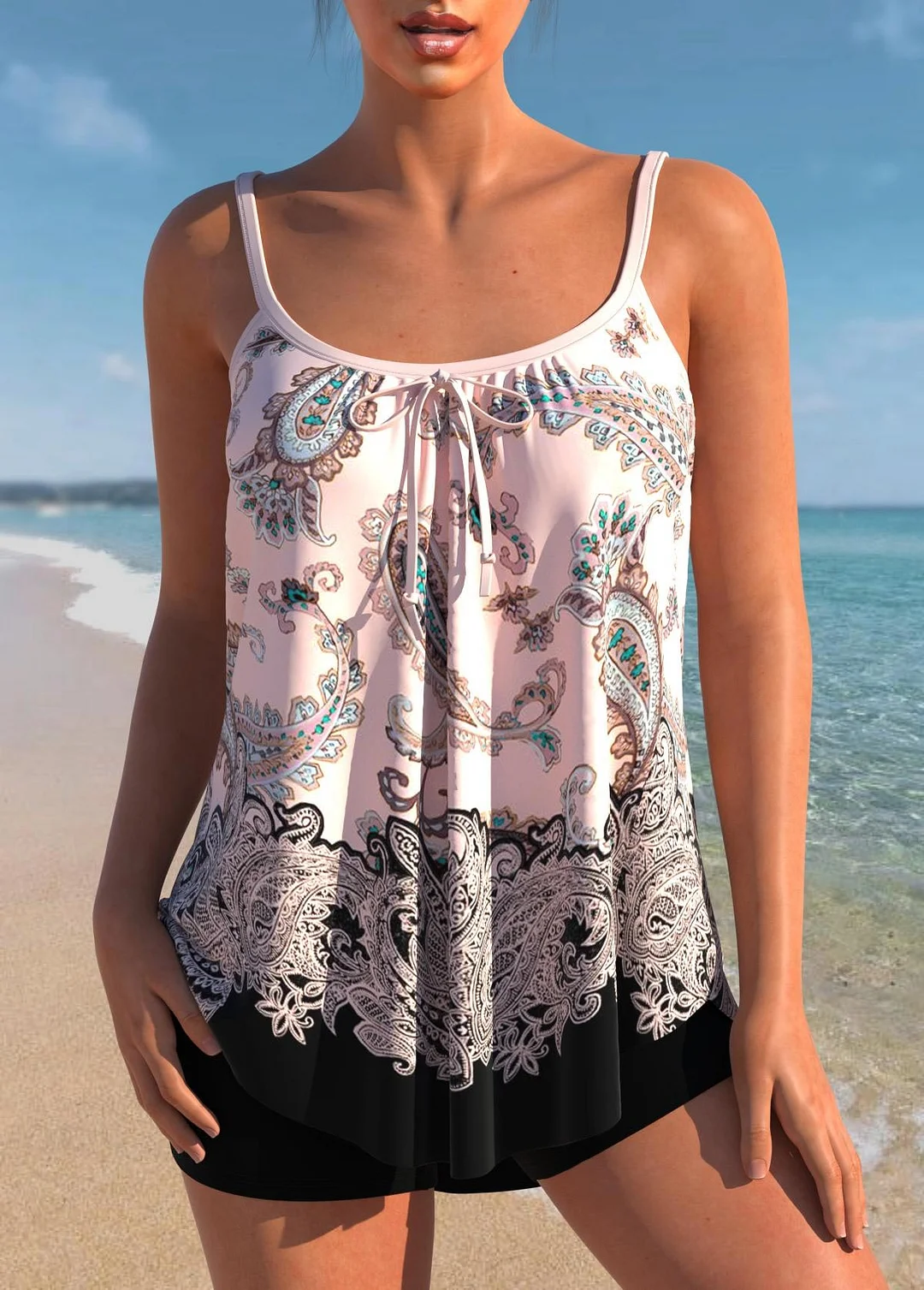 Print Bowknot Tankini