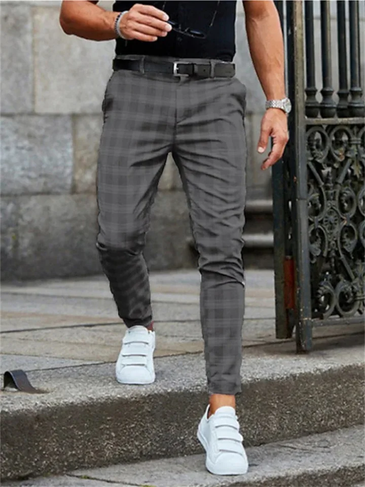 Men's Chinos Slacks Pencil Trousers Jogger Pants Plaid Checkered Lattice Soft Full Length Daily Weekend Office / Business Casual / Sporty Blue Light Green Inelastic / Fall