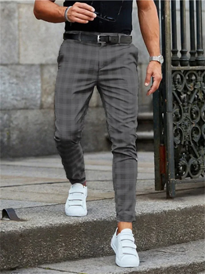 Men's Chinos Slacks Pencil Trousers Jogger Pants Plaid Checkered Lattice Soft Full Length Daily Weekend Office / Business Casual / Sporty Blue Light Green Inelastic / Fall-Cosfine