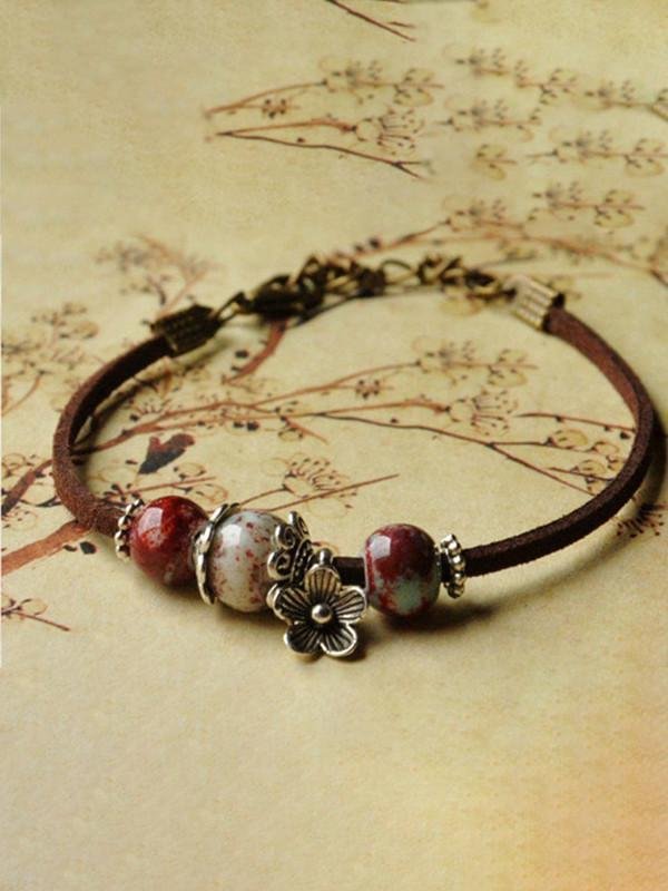 Ethnic style ceramic beads flower women's hand-woven bracelet-Mayoulove
