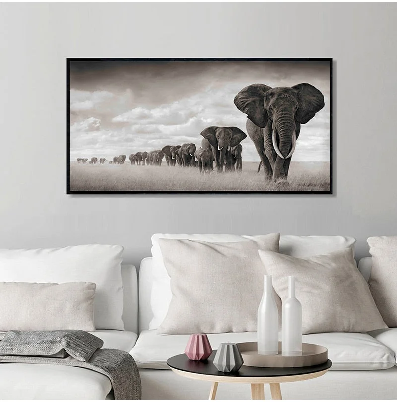 Black Africa Elephants Wild Animals Canvas Painting Scandinavia s and Prints Cuadros Wall Art Pictures For Living Room