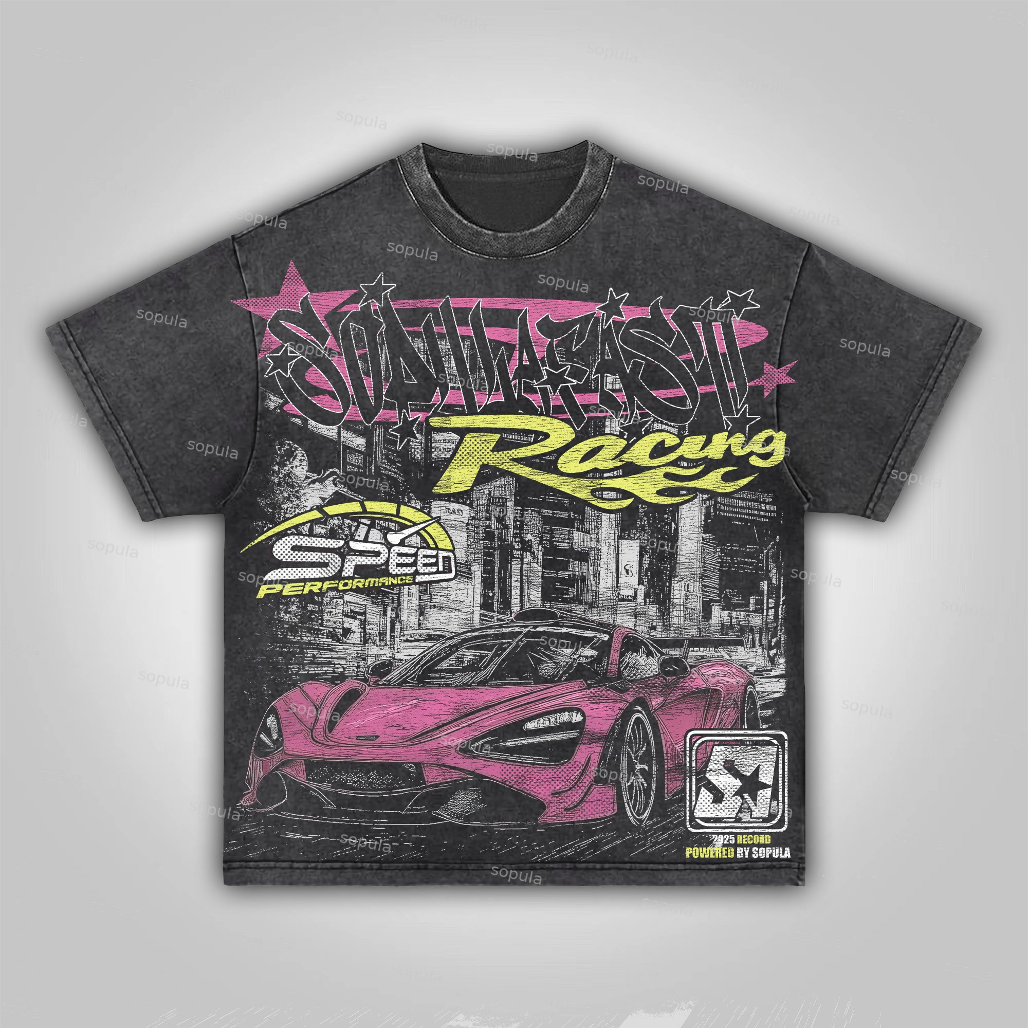Sopula Y2k Fast Racing Make Vintage Graphics Acid Washed T-Shirt