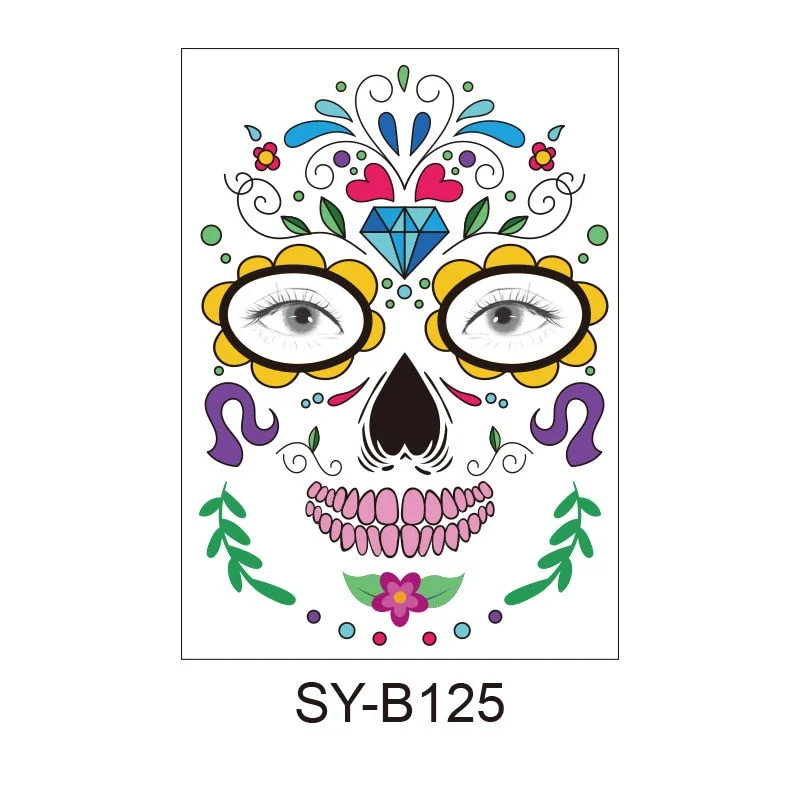Facial Makeup Sticker Special Waterproof Face Tattoo Day Of The Dead Skull Face Dress Up Halloween Temporary Tattoo Stickers