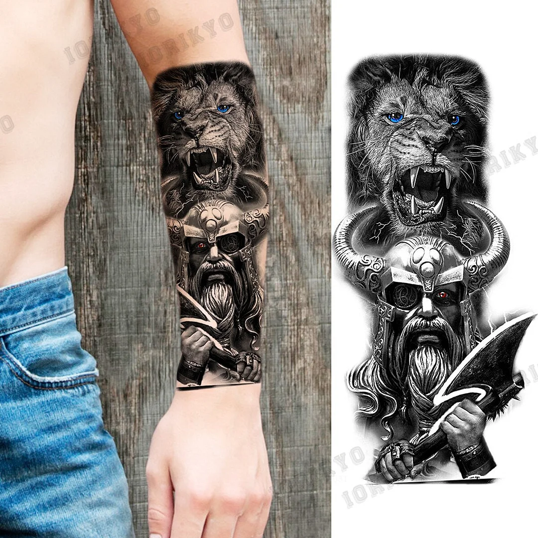 Realistic Devil Skeleton Temporary Tattoos For Men Adult Women Wolf Compass Gangster Fake Tattoo Washable Body Art Tatoo Sticker