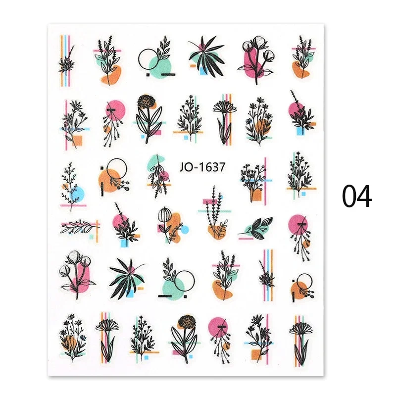 Geometric Lines Flowers Leaves 3D Nail Sticker Figure Woman Face Pattern Special Self Adhesive Nail Art Decals Manicures Sliders-Nail Inspo
