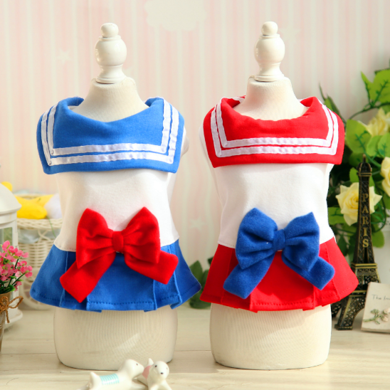 Red/Blue Bow Sailor Dress Pet Doggie Clothing SP1811775