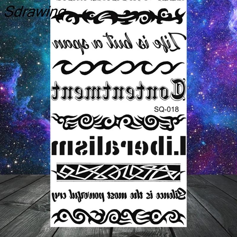 Sdrawing Stars Moon Sun Temporary Tattoos For Women Kids Girl Butterfly Feather Letters Fake Tattoo Neck Arm Hands Small Tatoos