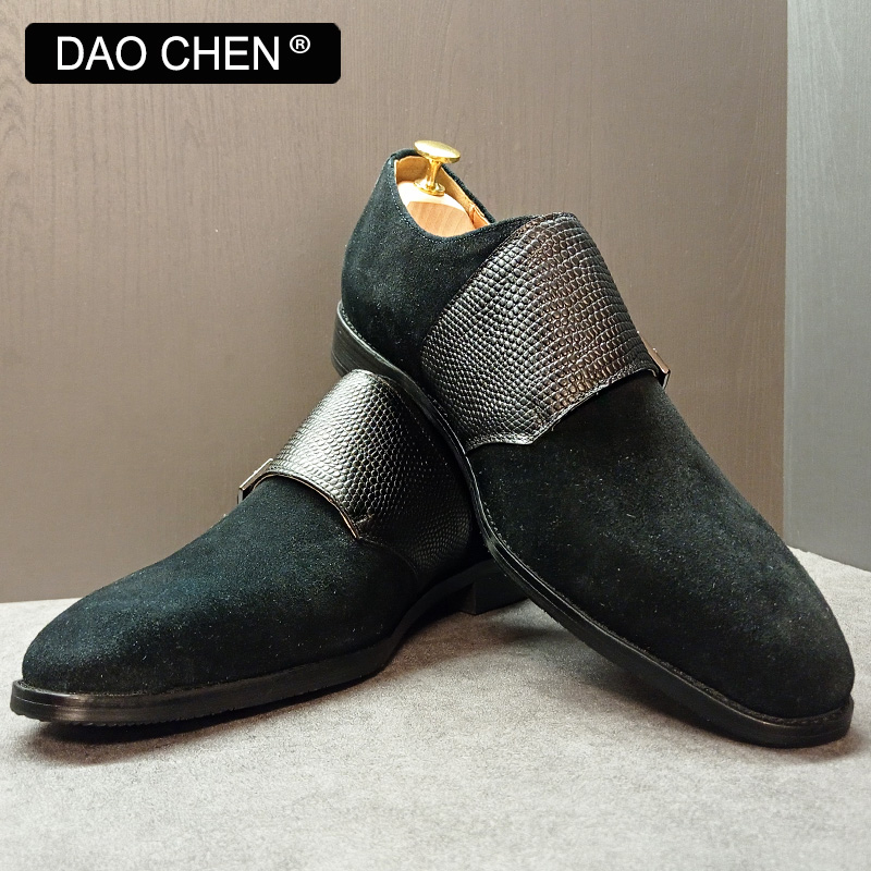 VCSHOES LOAFERS MEN SHOES DOUBLE BUCKLE STRAP CASUAL MENS DRESS SUEDE SHOES BLACK BROWN OFFICE WEDDING LEATHER SHOES MEN