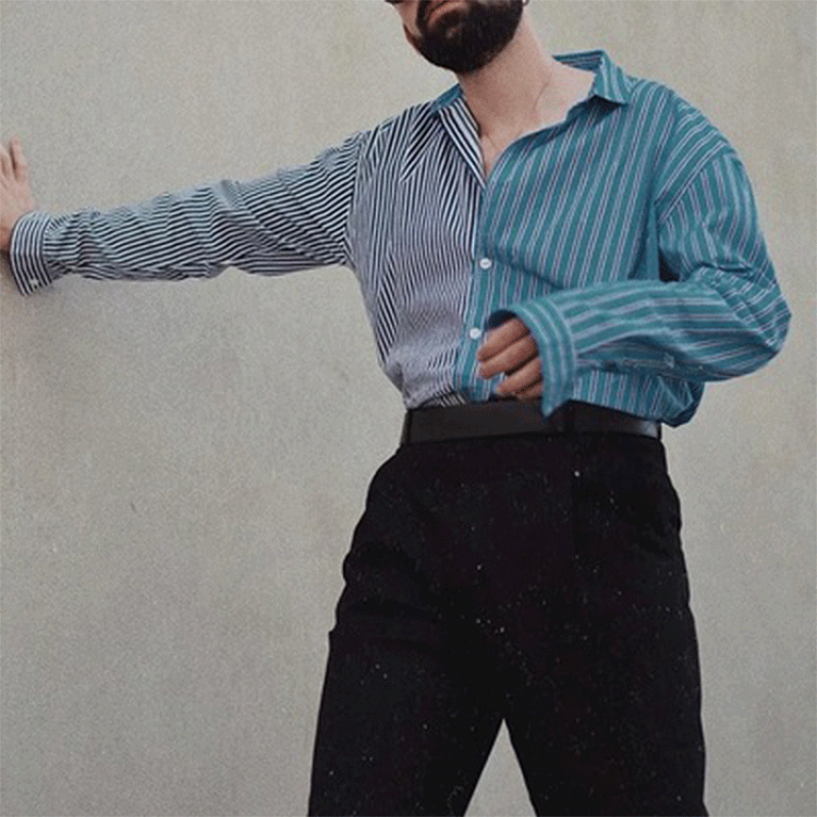 Men's Casual Loose Long Sleeve Irregular Stripe Printed Top