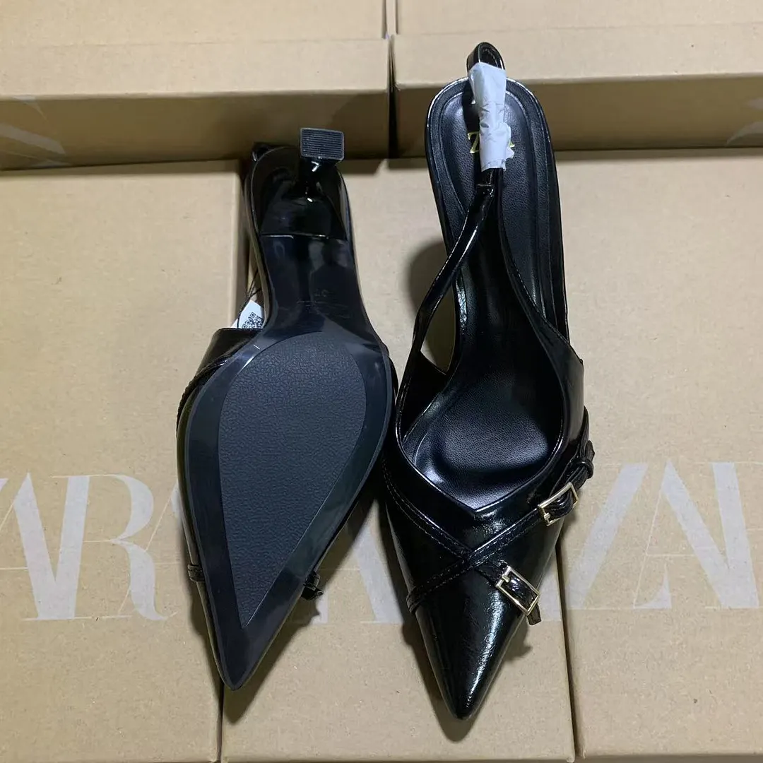 Breakj Breakj French Black High-Heeled Sandals Women's Shoes 2025 New Summer Temperament Famous Pointy-Headed Single Shoes