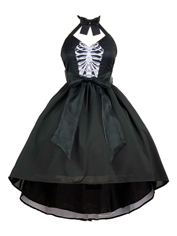 Gothic Lolita Dress Jewel Neck Sleeveless Bows Ruffles Black Lolita Dress Novameme