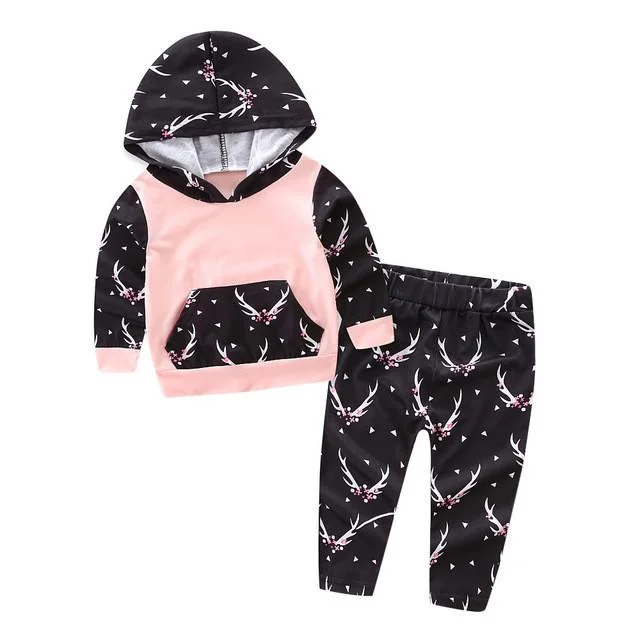Cute Toddler Baby Girl Floral Hoodie Tops Pants Outfit