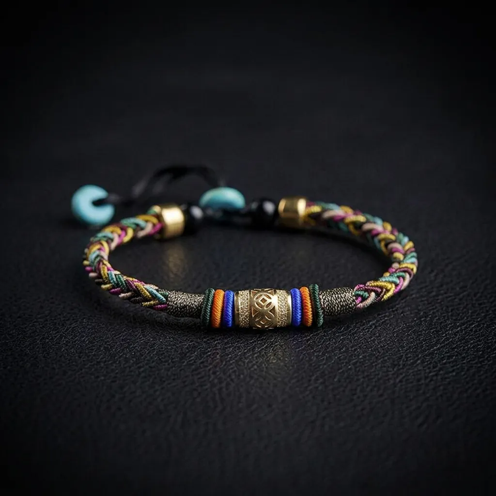 JiStones Eternal Harmony Hand-Woven Tibetan Knot Bracelet Sacred Multi-Color Braid