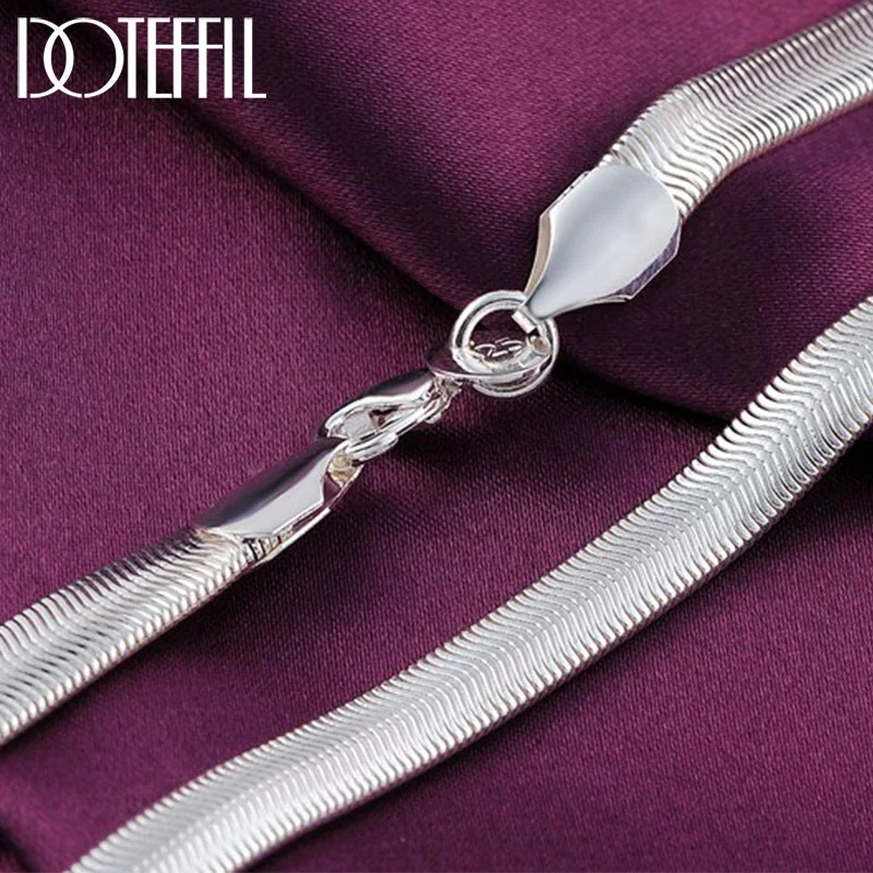 DOTEFFIL 925 Sterling Silver 16/18/20/22/24 Inch 6mm Flat Snake Chain Necklace For Women Man Jewelry