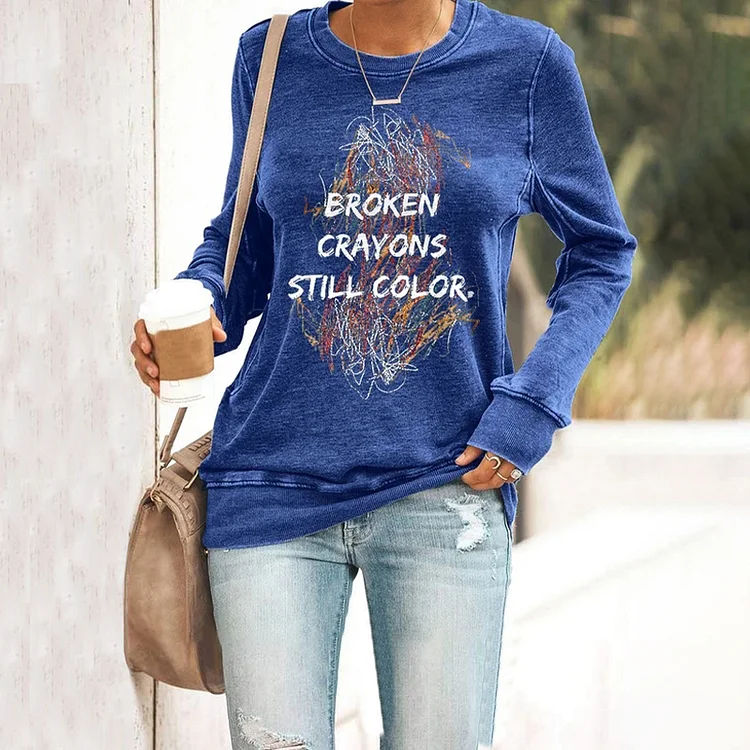 Comstylish Broken Crayons Still Color Print Casual Sweatshirt