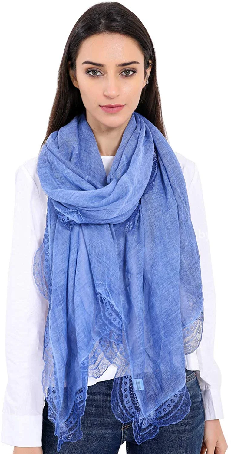 Lightweight Cotton Scarf Fashion Lace Designed Women Wrap Shawls