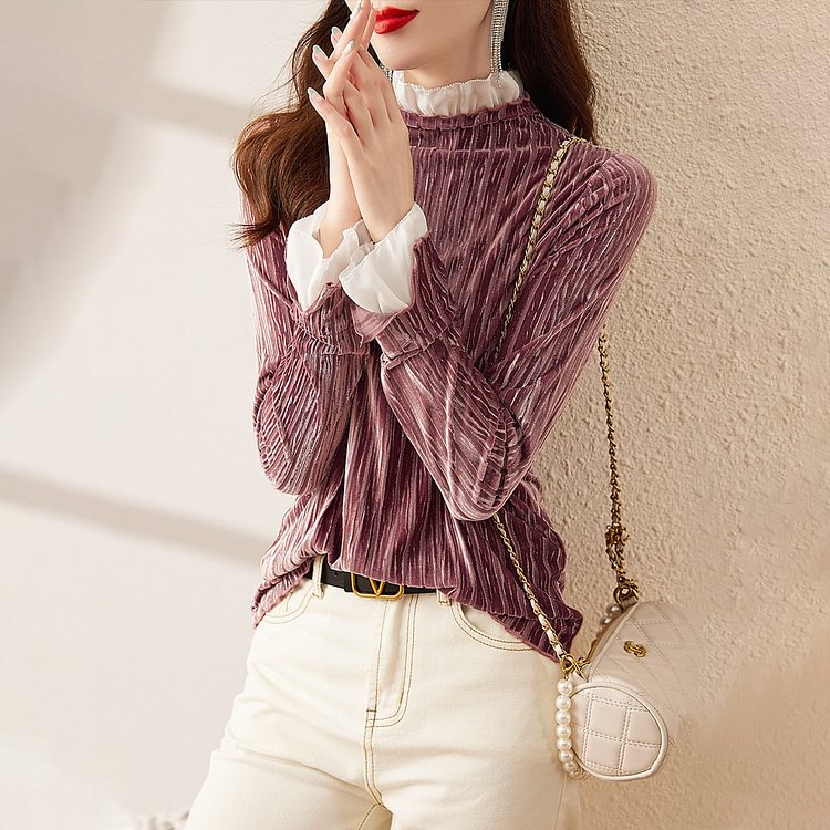Pruple Pink Long Sleeve Paneled Shirts & Tops