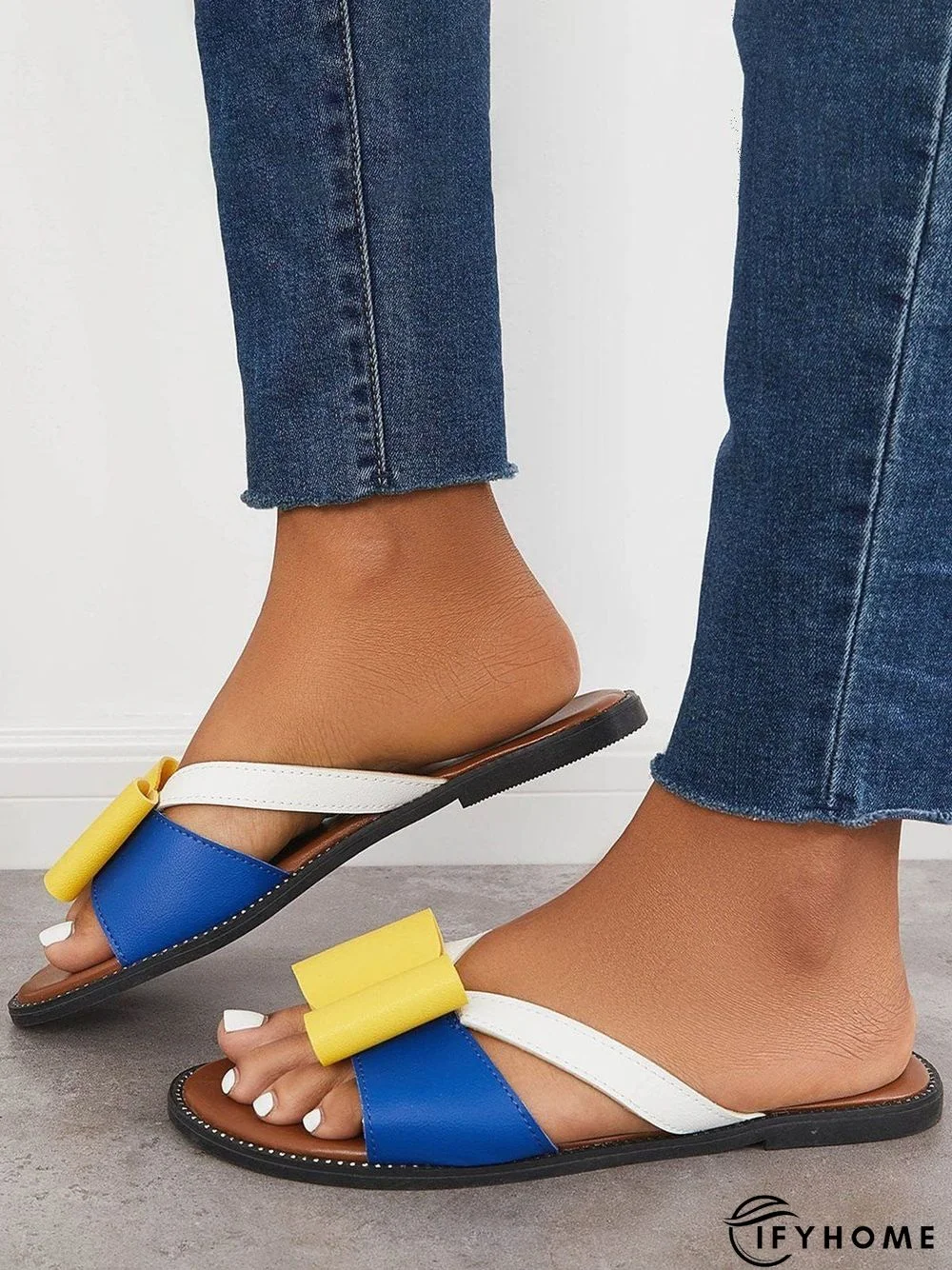 Contrast Paneled Bow Flat Slippers | IFYHOME
