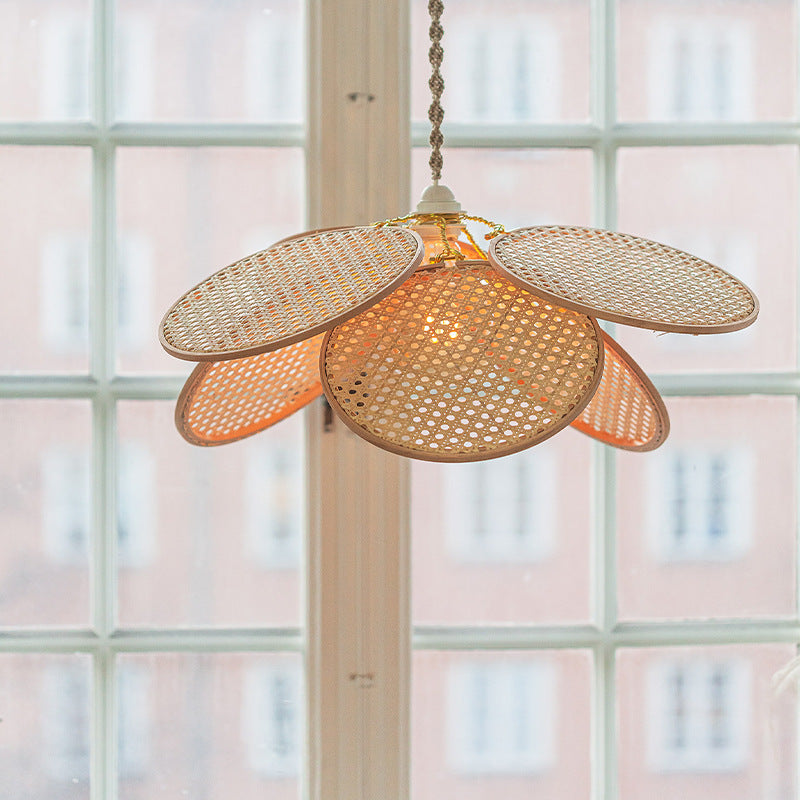 Petal Pendant Lights with Rattan Leaves