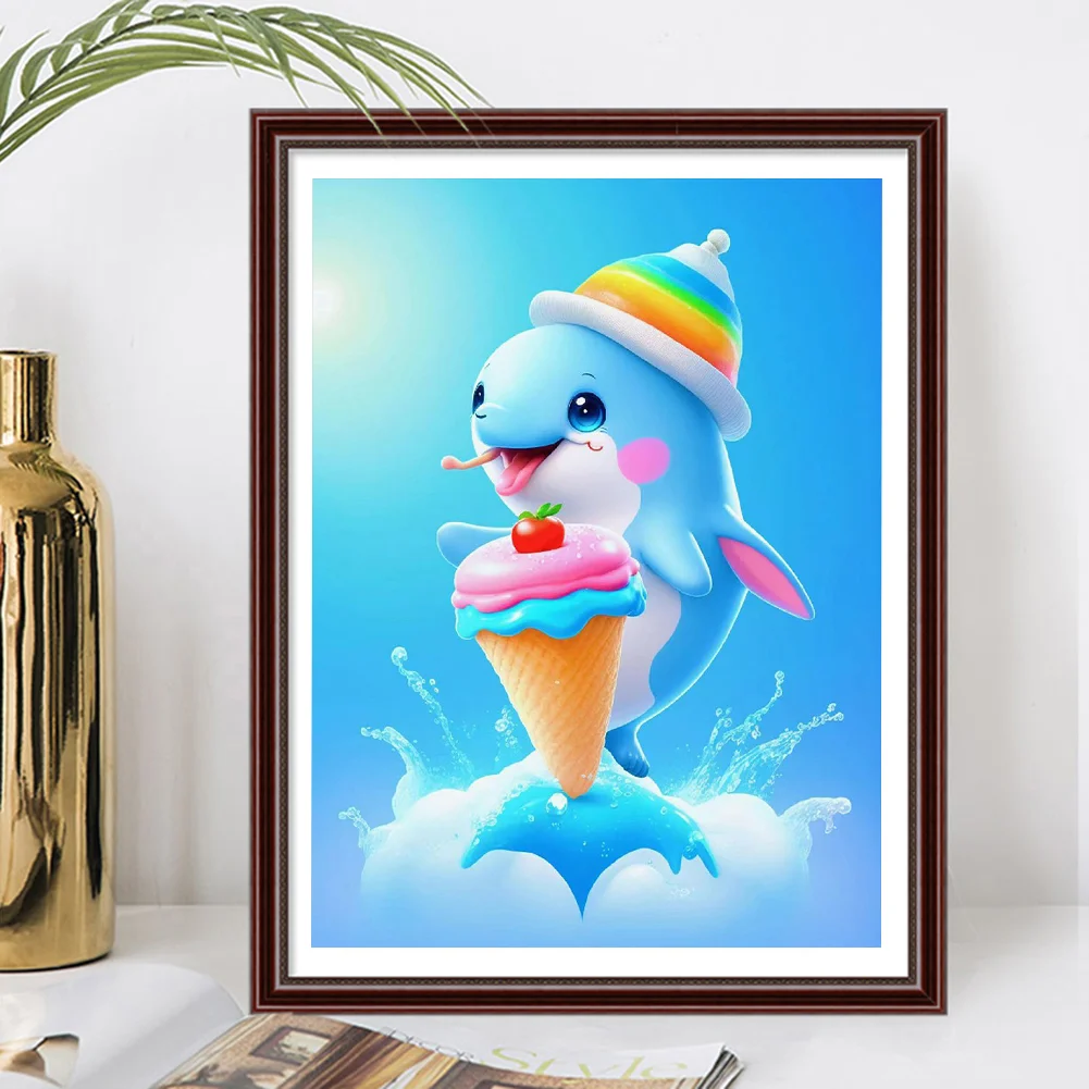 Full Round Diamond Painting 30*40cm - Active Little Dolphin
