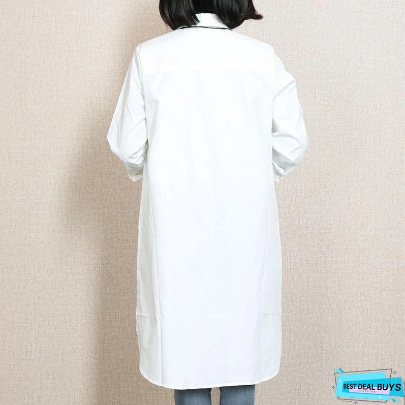 Spring Applique Casual White Shirt