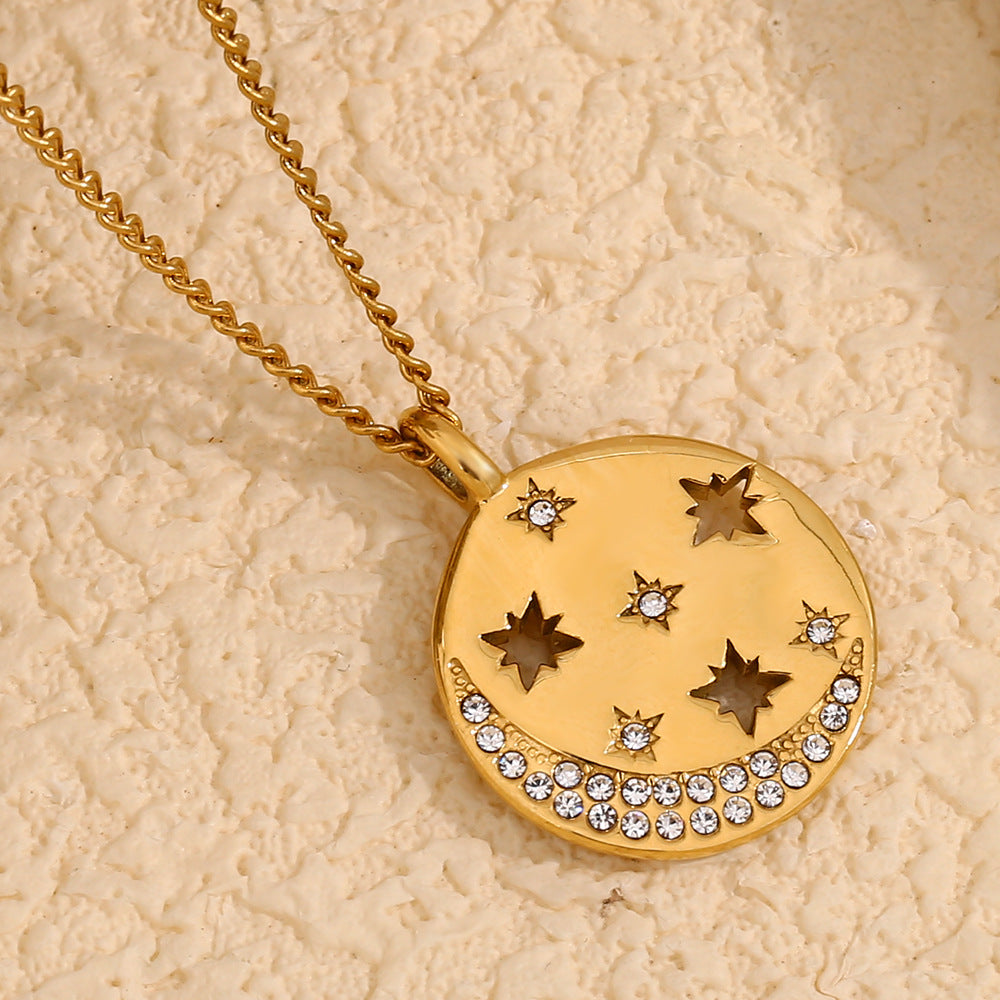 Ins Fashion Simple Niche Pendant Stainless Steel 18K Gold Plated Moon Eight-Pointed Star Pendant Necklace Female