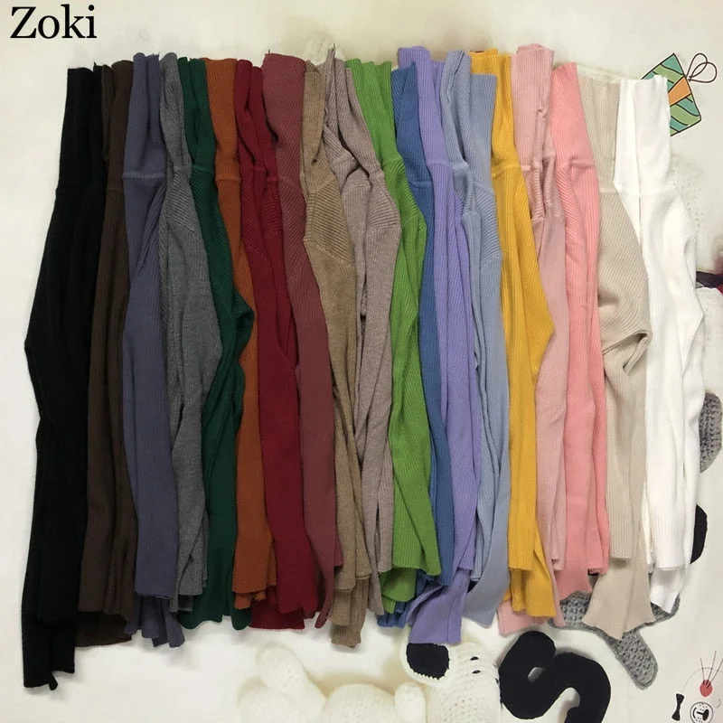 Zoki Soft Women Turtleneck Sweater Autumn Long Sleeve Elastic Female Knitted Jumper Casual Pullover Slim Winter Basic Tops 2021
