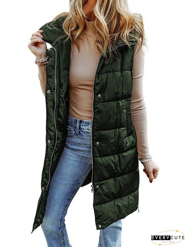 Women's Black Hooded Puffer Vest - Longline