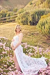 Pregnant Maternity Photography Front Fork Lace Maxi Dress