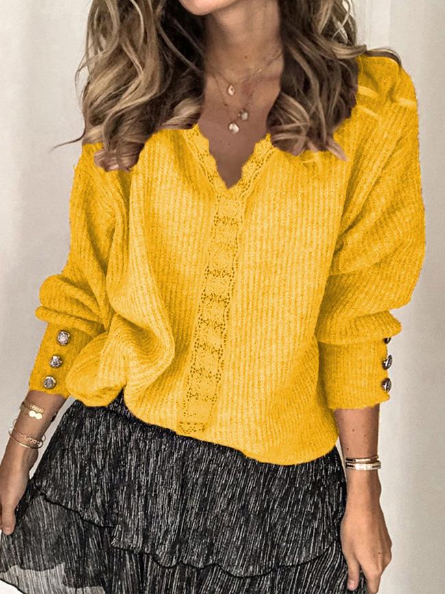Women's Long Sleeve V-neck Sweater Top