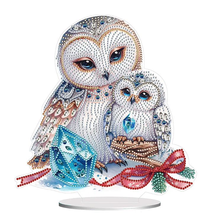 Wooden Desktop Diamond Painting Ornament Winter Owl Diamond Painting Table  Decor