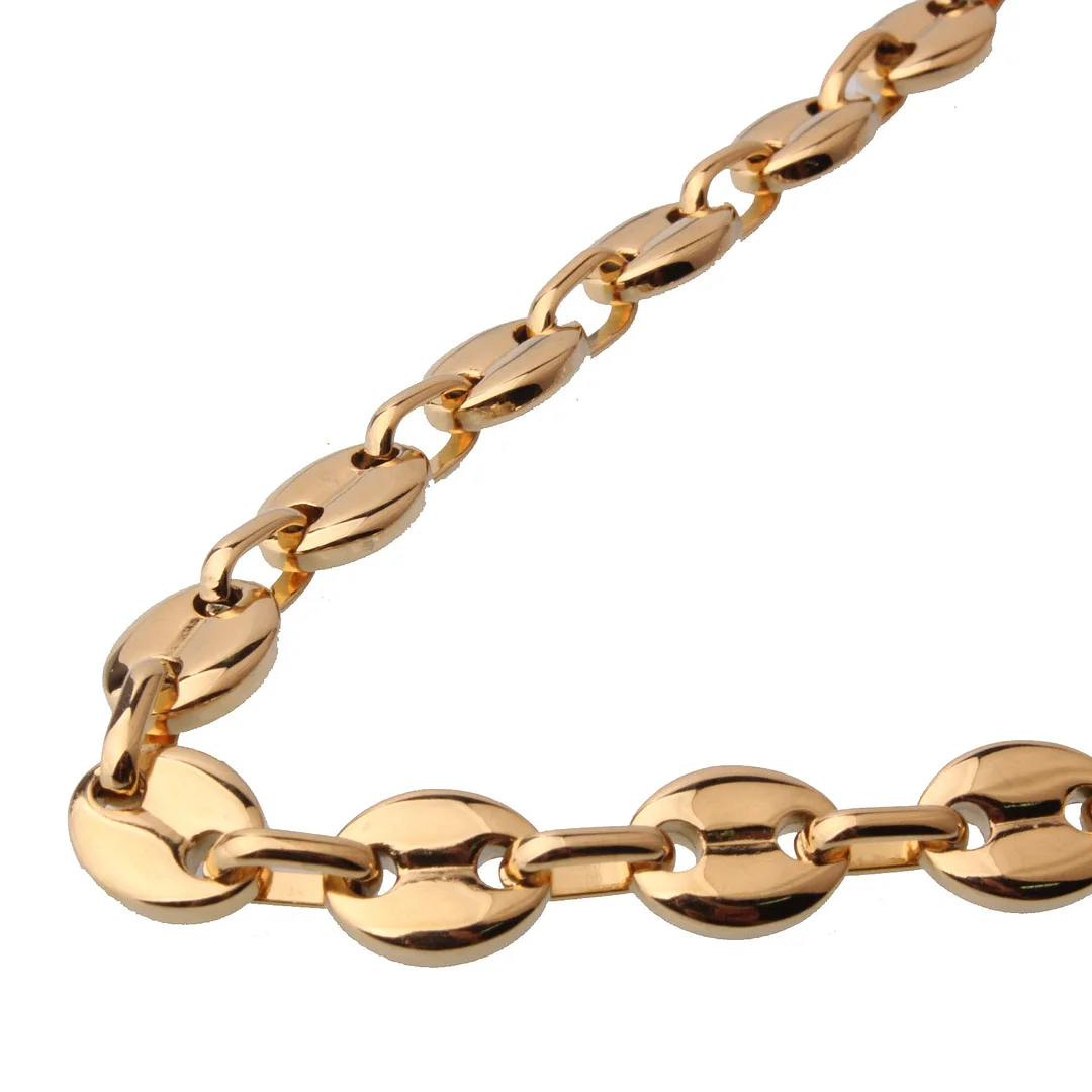 Gold Coffee Beans Link Chain Necklace for Women Stacked Chunky Pig Nose Charm Silver Bracelet for Girl Titanium Stainless Steel with Lobster Clasp Jewelry