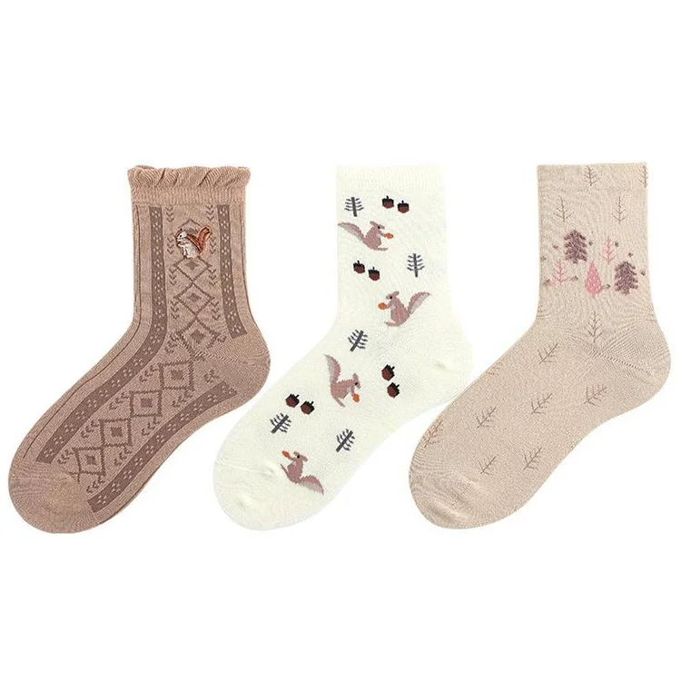 Fairy Tales Aesthetic Cottagecore Fashion Cute Squirrel Cotton Socks QueenFunky