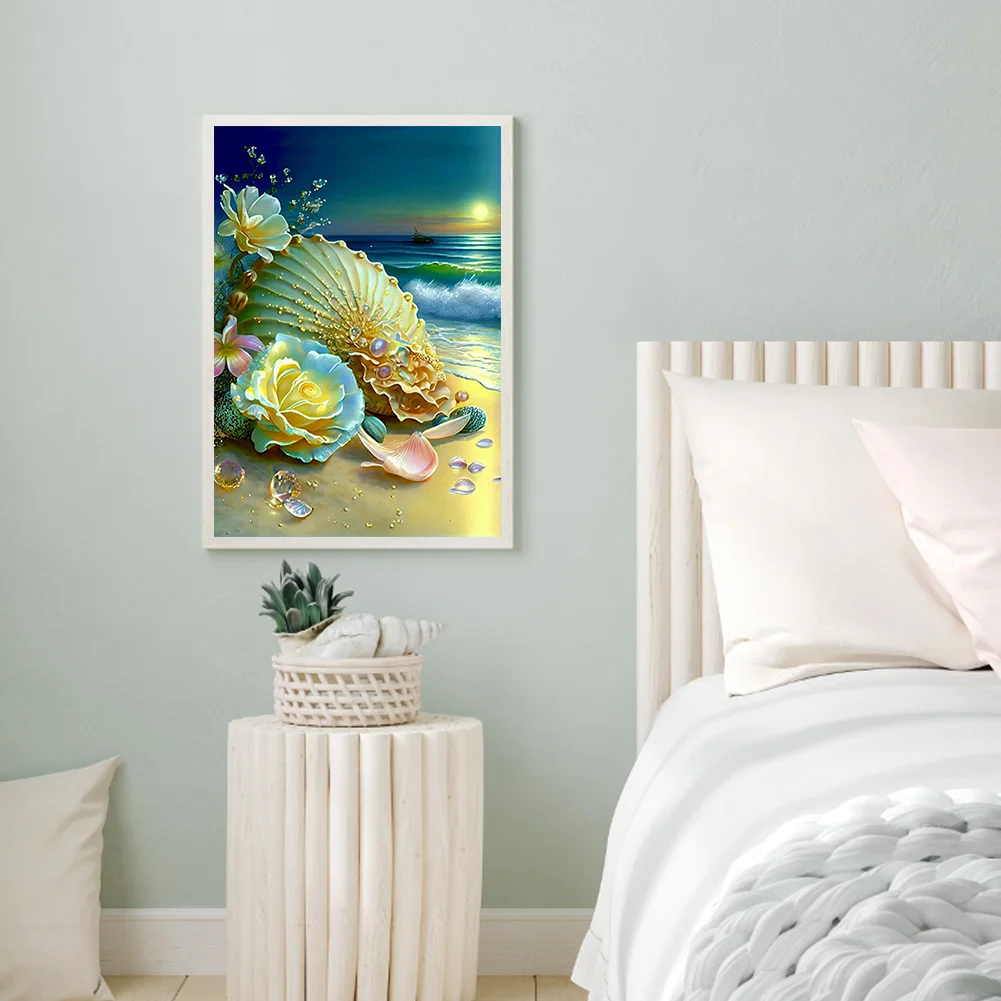 5D DIY Full Round Drill Diamond Painting Beach Shell Kit Home Decor Art Craft